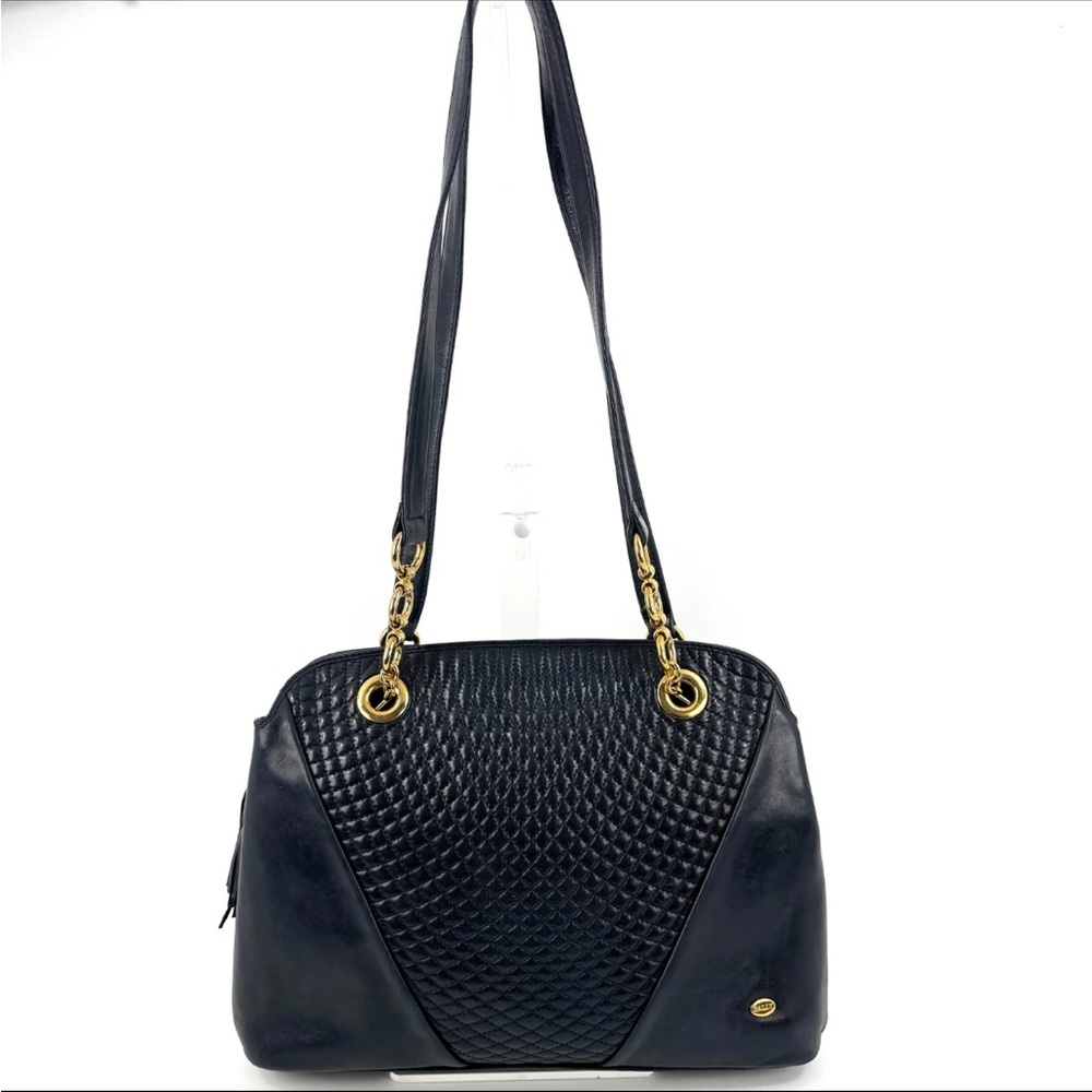 BALLY Bally Navy Quilted Shoulder Bag with Gold Hardware